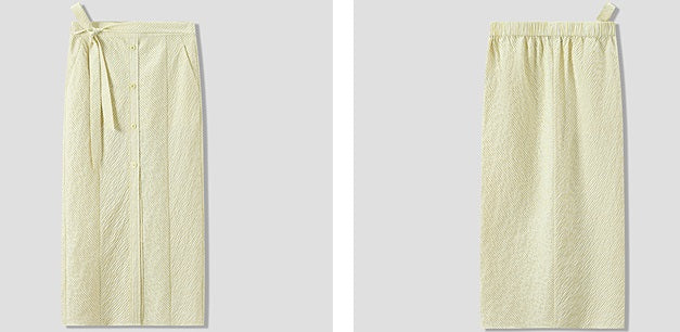 COMME MOI Crinkled yellow striped front slit midi skirt - CUBA.