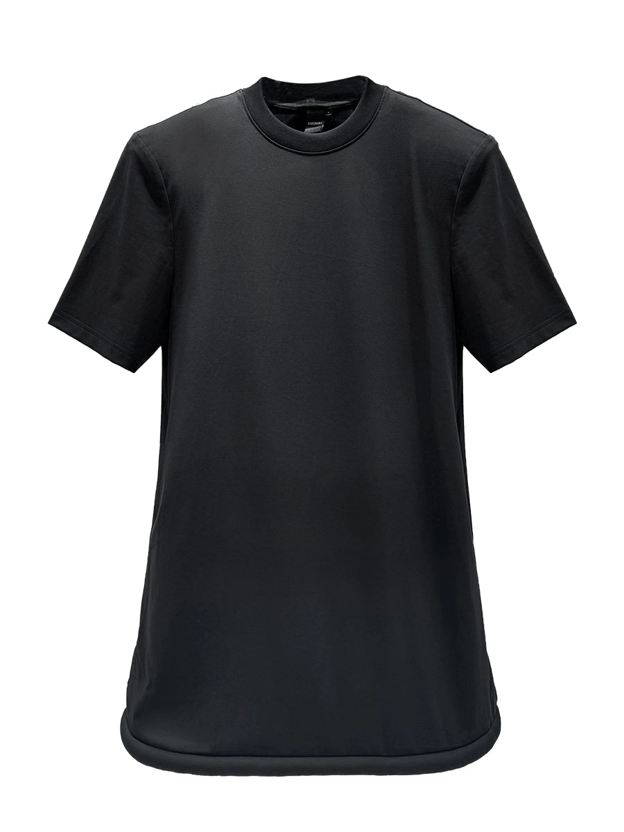 ANNAKIKI Black Saucer Hem Shoulder Padded Loose Dress-SHIRA