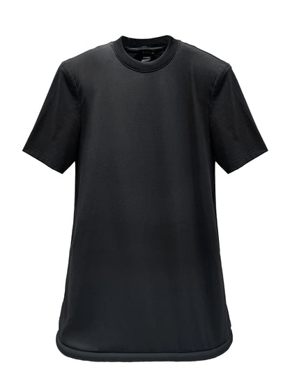 ANNAKIKI Black Saucer Hem Shoulder Padded Loose Dress-SHIRA