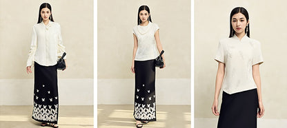 HECO Butterfly Embroidery black white High-waisted Straight Skirt Women - CODE.