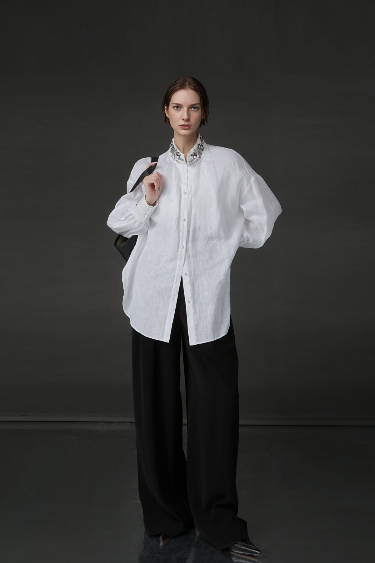 PIAOIN luxury vintage beaded design handmade custom shirt-BEATRICE.