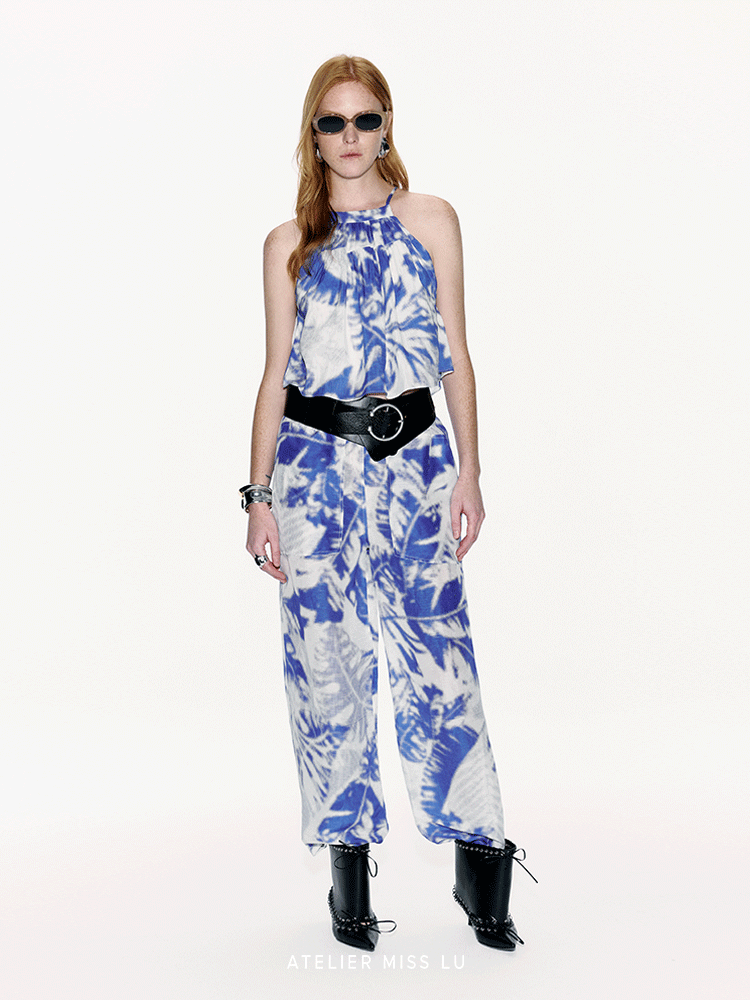 ATELIER MISS LU Printed Mulberry Silk And Linen-blend Camisole Top - PEACE.