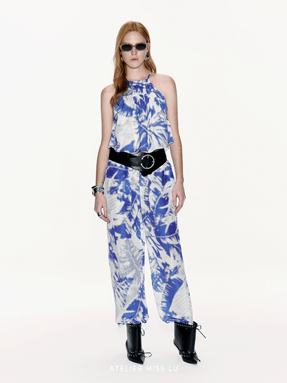 ATELIER MISS LU Printed Mulberry Silk And Linen-blend Camisole Top - PEACE.