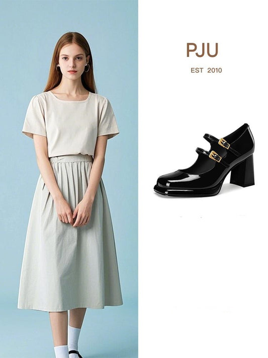 Pjjuu Mary Jane Block Black Platform Summer Shoes - MEET