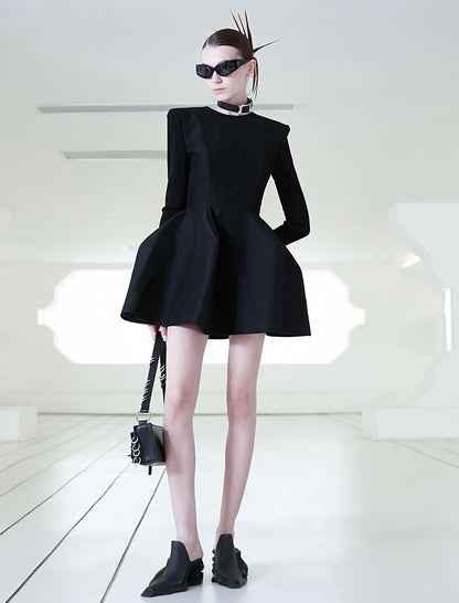 ANNAKIKI Silk Wool 3D Three-dimensional Hem Short Dress-ALUCARD.