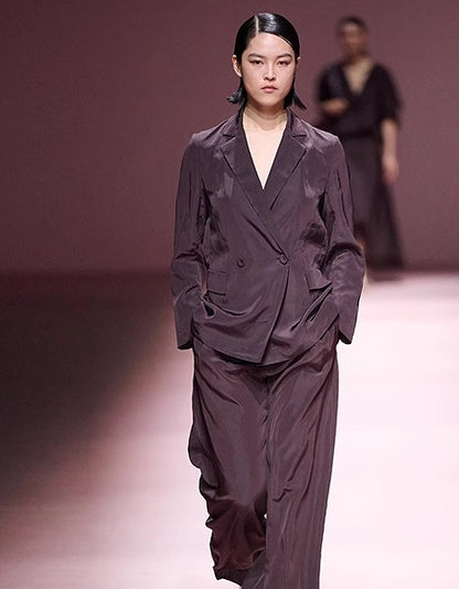 COMME MOI Lv Yan designer's new brown high-waisted pressed pleated wide-leg pants - LAKELYN.