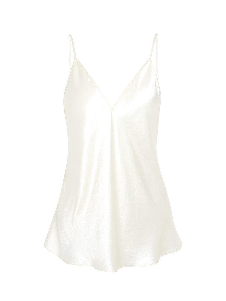 ZHUCHONGYUN white glossy V-neck suspender top--MORGIANA.