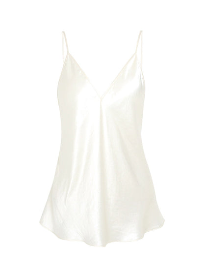 ZHUCHONGYUN white glossy V-neck suspender top--MORGIANA.