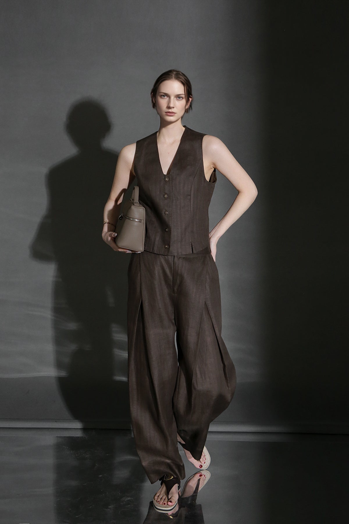 PIAOIN designer haute couture cross pleated niche Tencel linen wide leg straight pants -ALICE