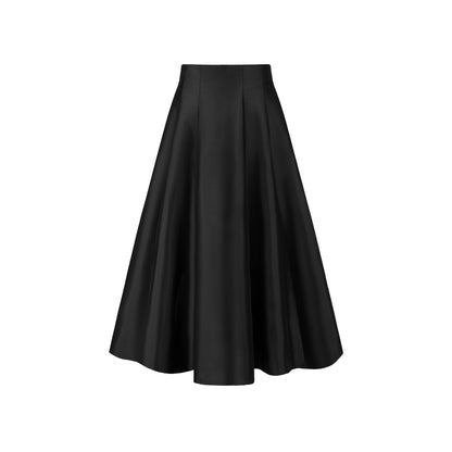 CHICHY French Hepburn style black A-line high-waisted long skirt-ROAN