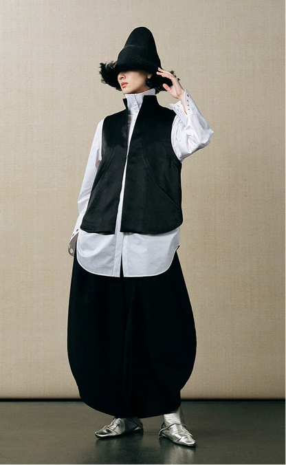 ZHUCHONGYUN  stand-up collar placket sleeveless straight vest-BIEBER.