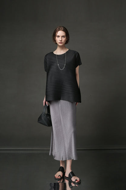PIAOIN Miyake style simple premium pleated design T-shirt  -CECILLIA