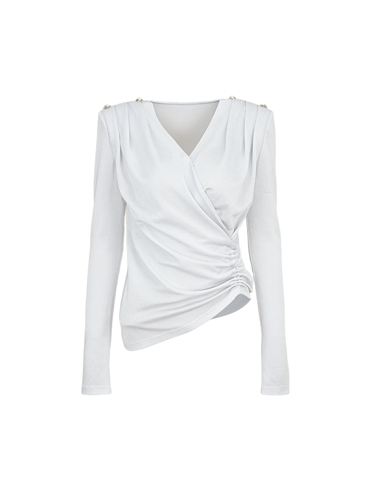 YES BY YESIR  asymmetrical shirred V-neck top - AMONU.