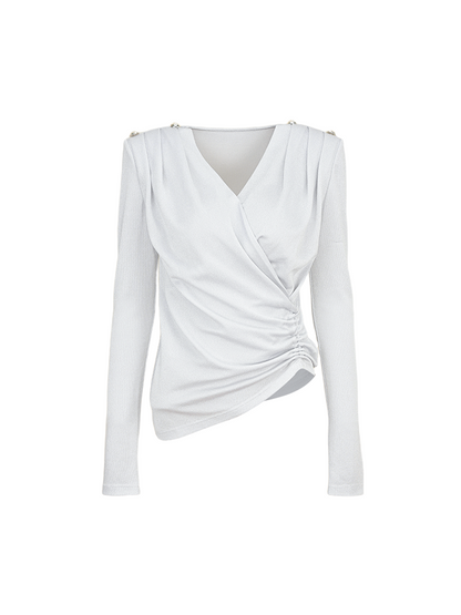YES BY YESIR  asymmetrical shirred V-neck top - AMONU.