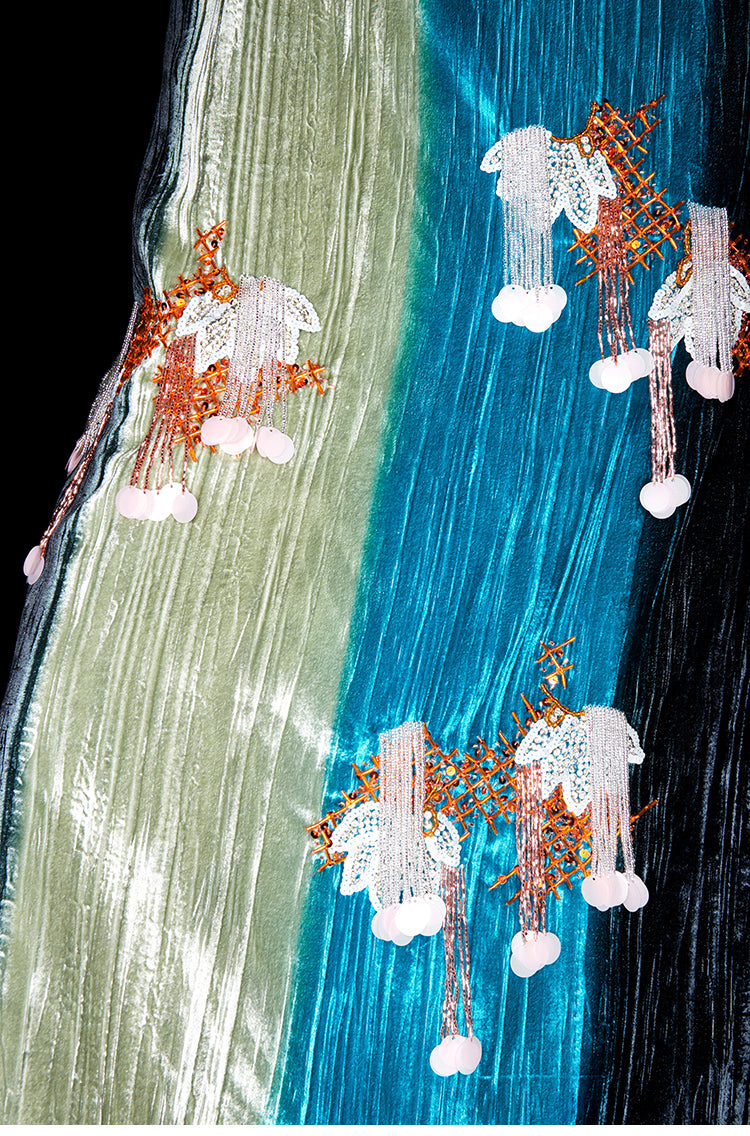 M essential Mackay designer hand-painted tassel embellishment slip dress pant set - Sanui Sala.