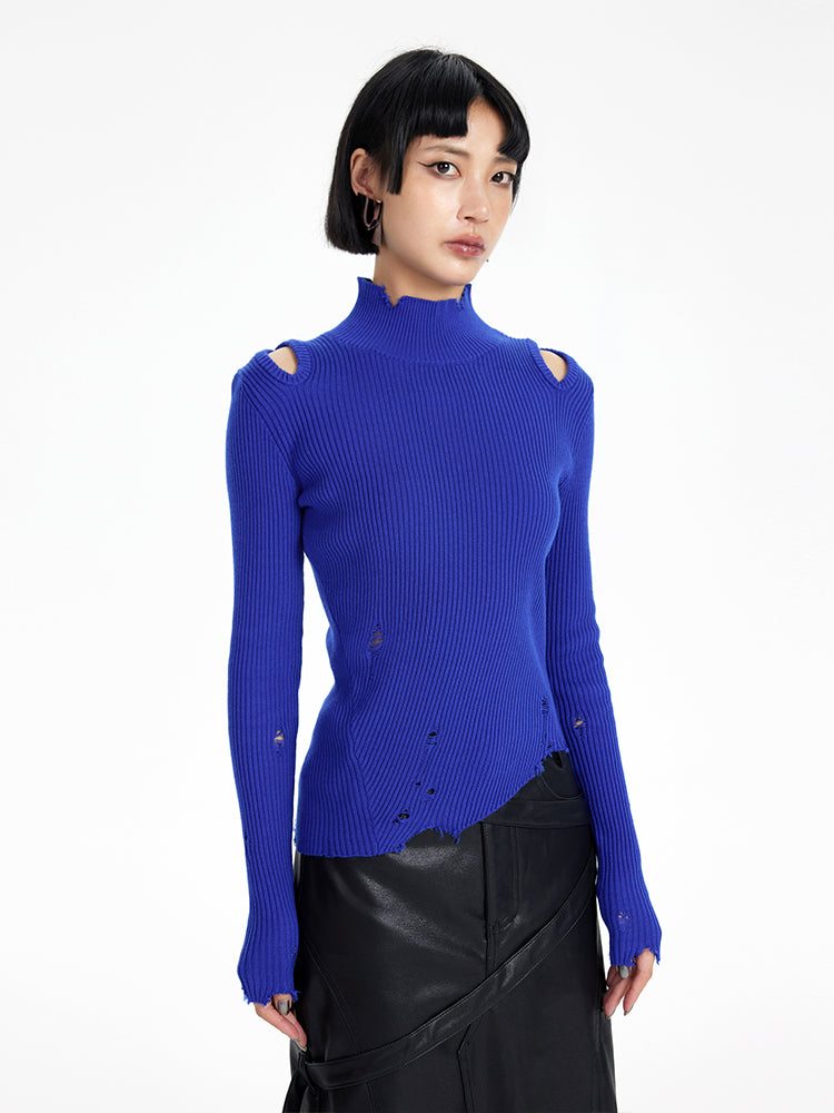 TINY IN irregular ripped raw edge wool knit sweater -SUAREZ