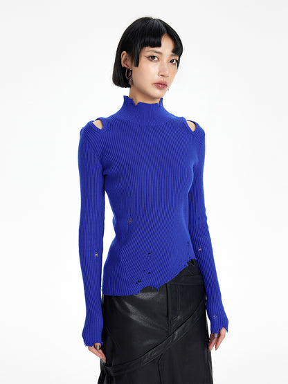 TINY IN irregular ripped raw edge wool knit sweater -SUAREZ