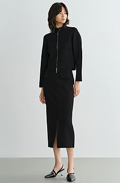 COMME MOI Lu Yan Designer's new women's small stand-up collar black knitted jacket - MEND.