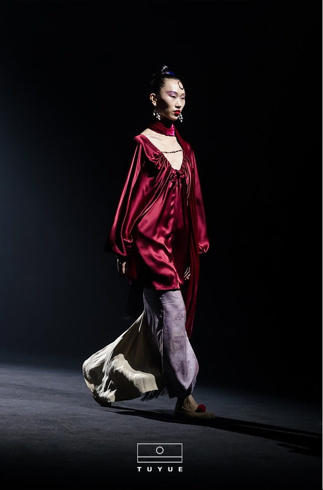 TUYUE Lilac Purple Satin Jacquard Slit Zipper Slim Mermaid Skirt - MIKO.
