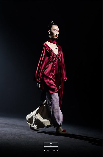 TUYUE Lilac Purple Satin Jacquard Slit Zipper Slim Mermaid Skirt - MIKO.