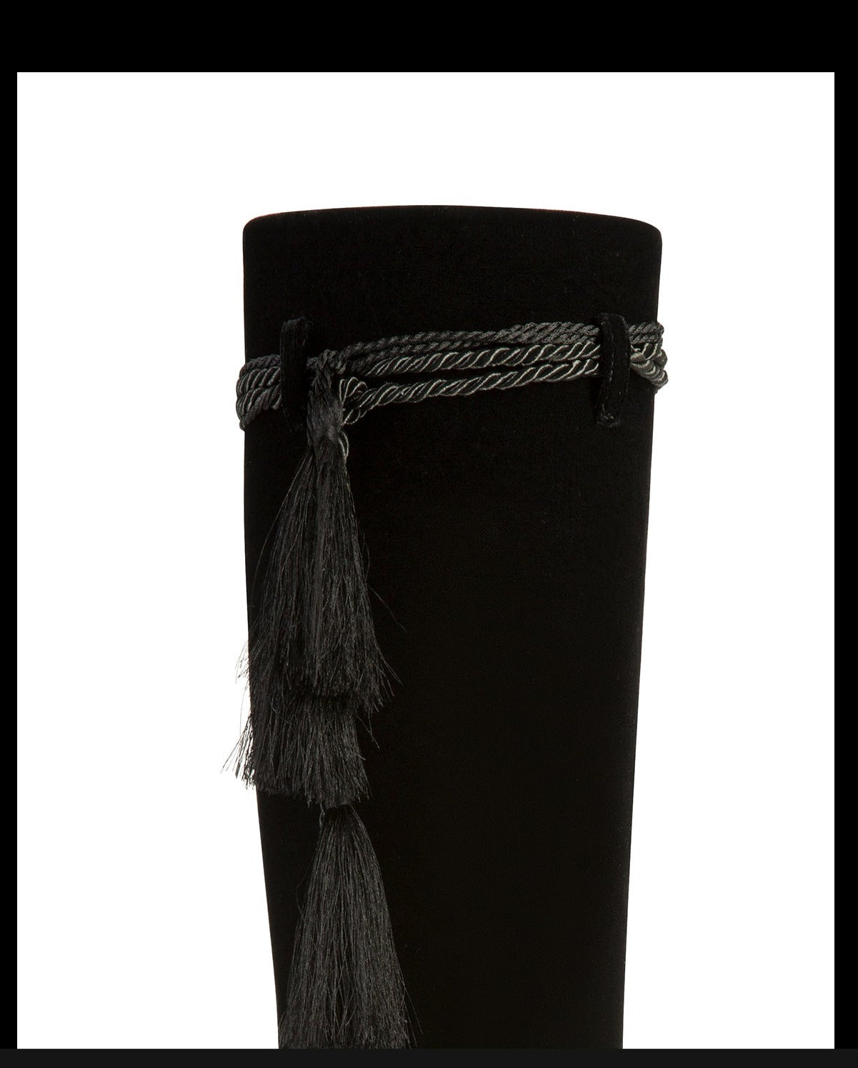 Fabfei Fall/Winter black suede pointed stiletto red fringed knee-length boots - Karai