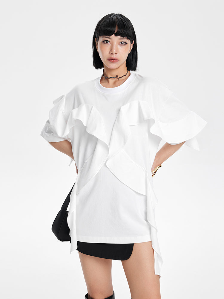 TINY IN ruffled crewneck large dropped shoulders versatile top -SAC