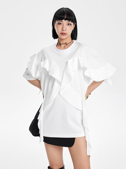 TINY IN ruffled crewneck large dropped shoulders versatile top -SAC