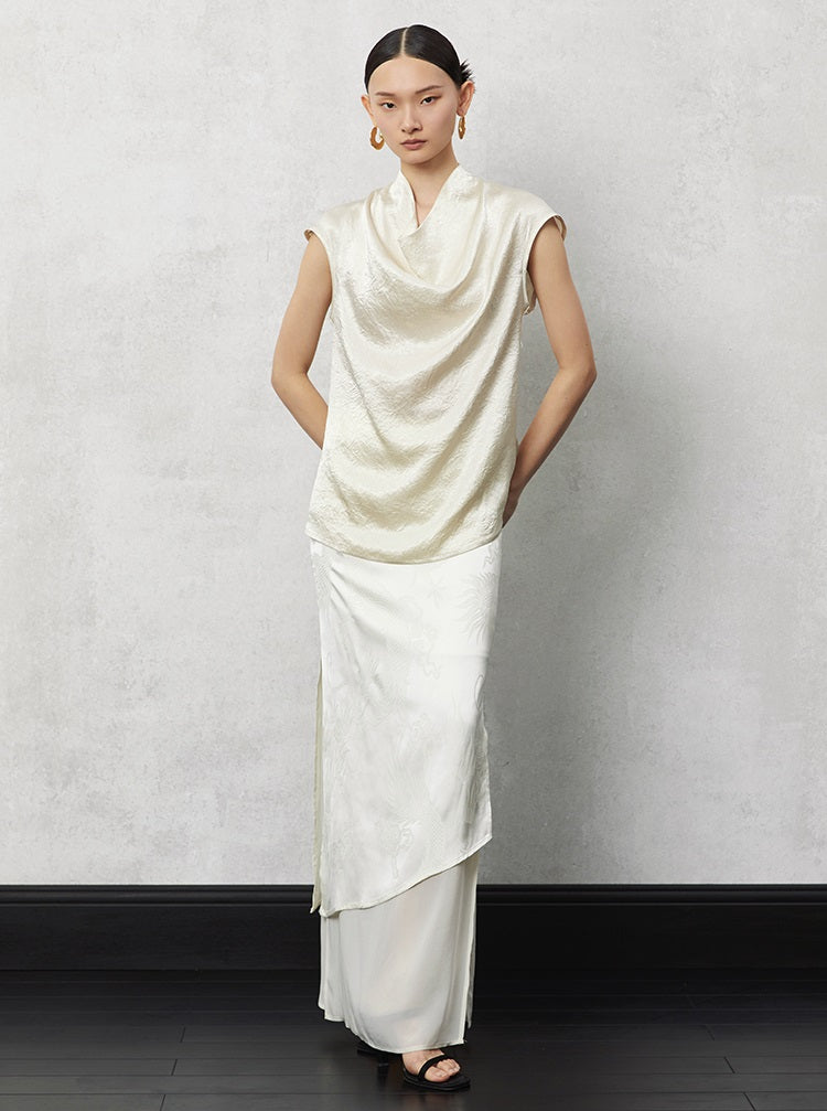 HECO acetate tulle high waisted cascading long skirt summer - lion.