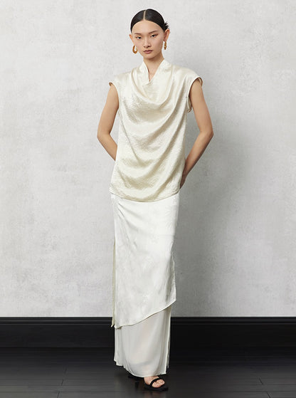 HECO acetate tulle high waisted cascading long skirt summer - lion.