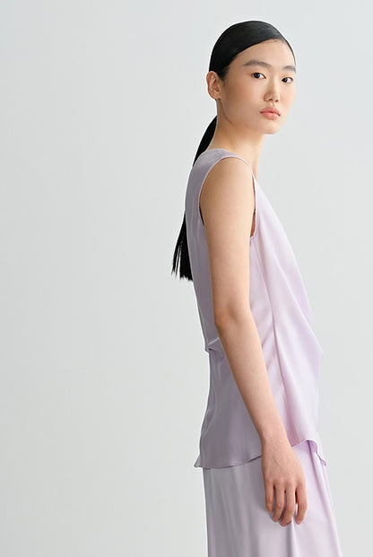 COMME MOI  purple V-neck lace double-sided satin vest top - SOFIA.