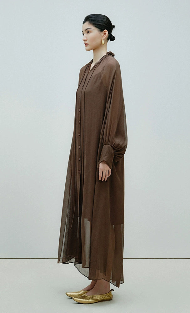ZHUCHONGYUN Mulberry Silk Loose Sheer Sleeves Long Dress-ORITZA.