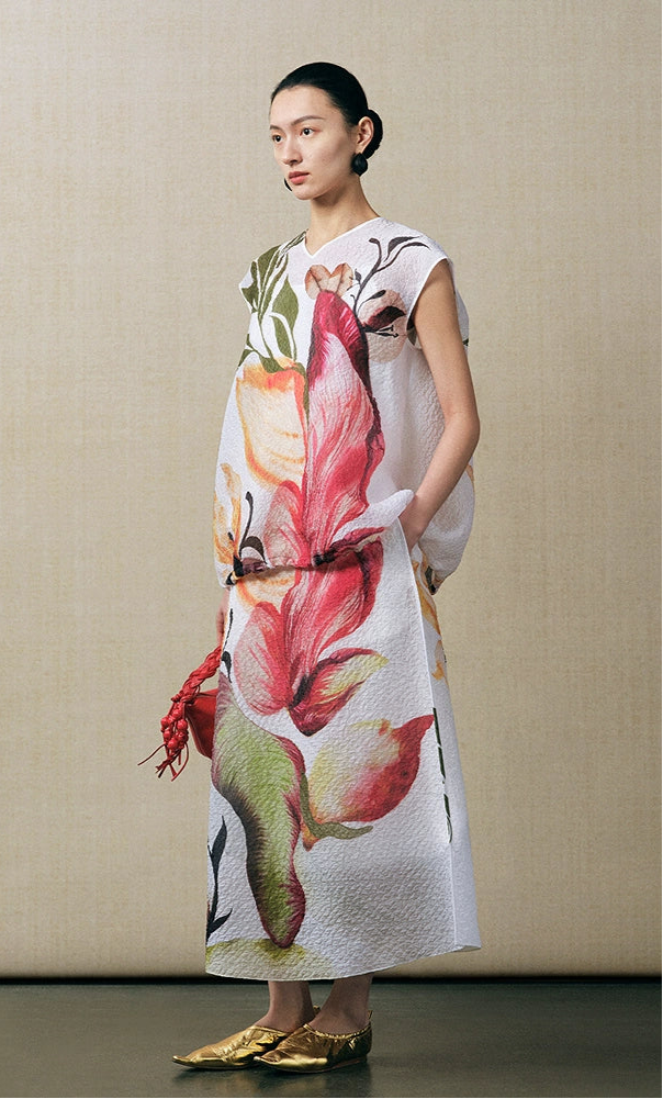 ZHUCHONGYUN Chinese mulberry silk V-neck sleeveless printed top and A-line skirt-BRAUS.