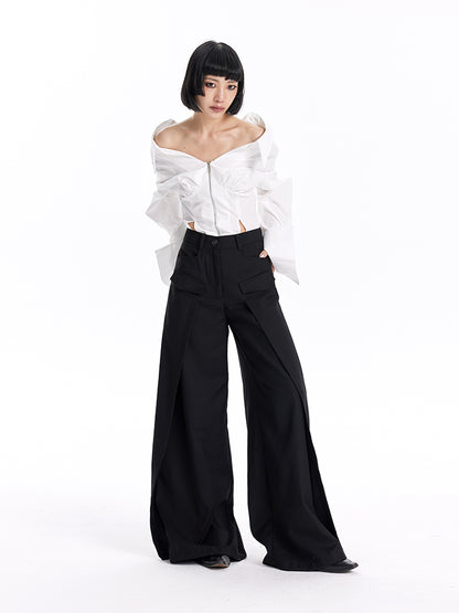 TINY IN women's high-waisted wide-leg black pants -CHERRY