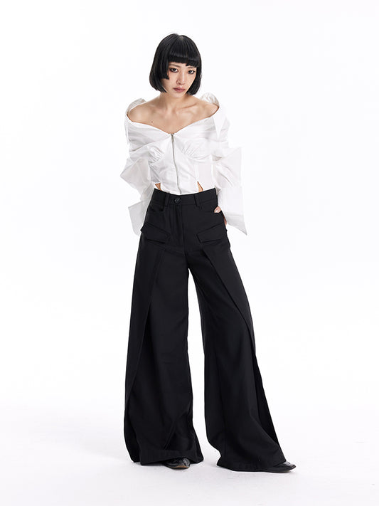 TINY IN women's high-waisted wide-leg black pants -CHERRY
