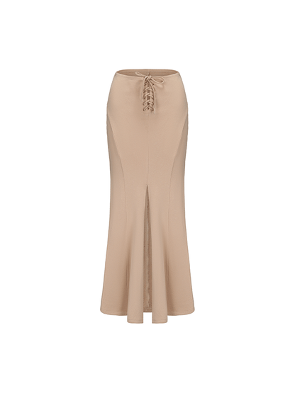 ATELIER MISS LU Crossover Tie Design Front Slit Fishtail Maxi Skirt - MARTIN.