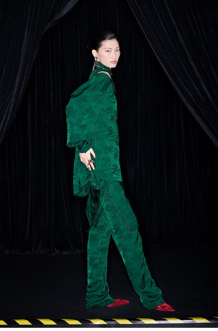 M essential Mackay designer Jacquard dense stand string neck top dress skirt pant set - Asaha