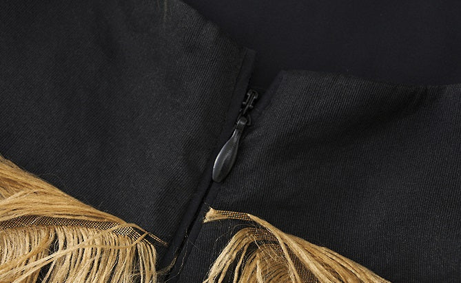 ZHUCHONGYUN draped tassel jacquard sleeveless halter neck suspender top-MAOTOME.