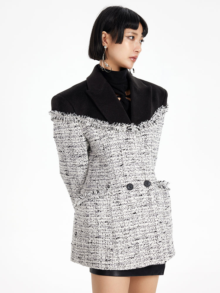 TINY IN tweed wool long sleeve coat-SAKI.