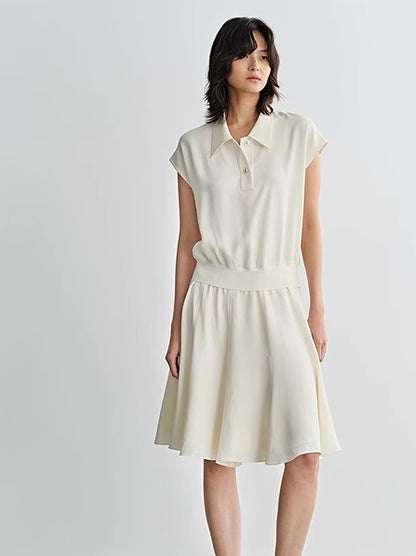 COMME MOI  women's lapel cover sleeve mulberry silk dress - DAVID.