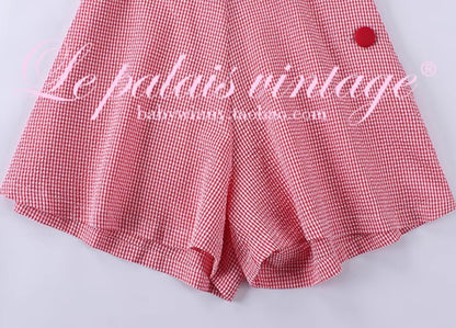 Le Palais  Red Small Padded Sleeve Short Top High Waist Shorts-GAM.