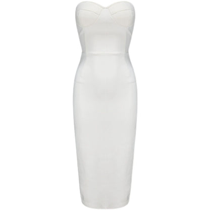 DOLLY Luxury White Simple Off Shoulder Tube Top Slim Fit Hip Hug Banquet Dress-BORA