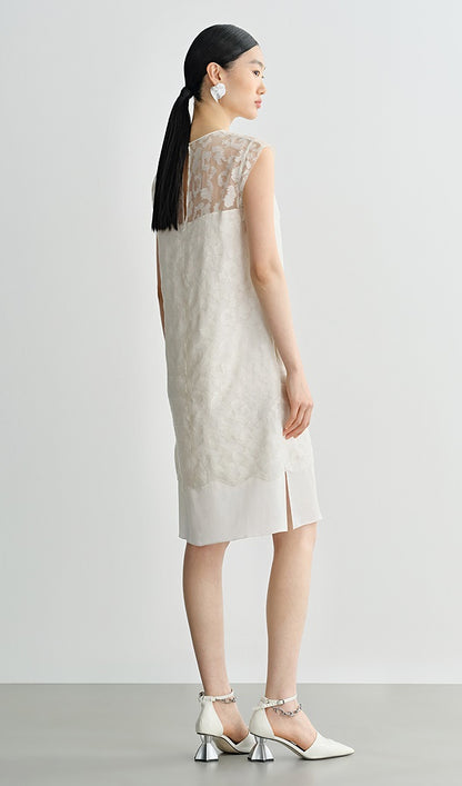 COMME MOI white silk embroidered midi dress - ISREAL.