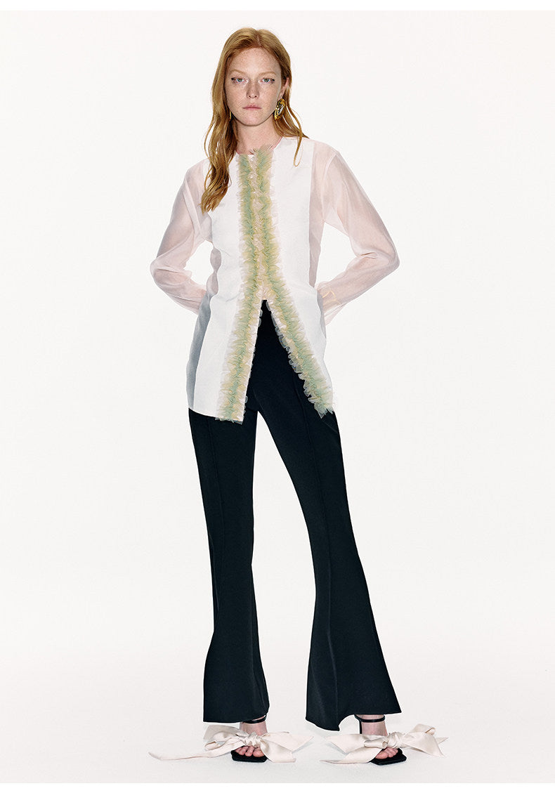 ATELIER MISS LU Tulle Latiered Panelled Long-Sleeved Top - BAILEY