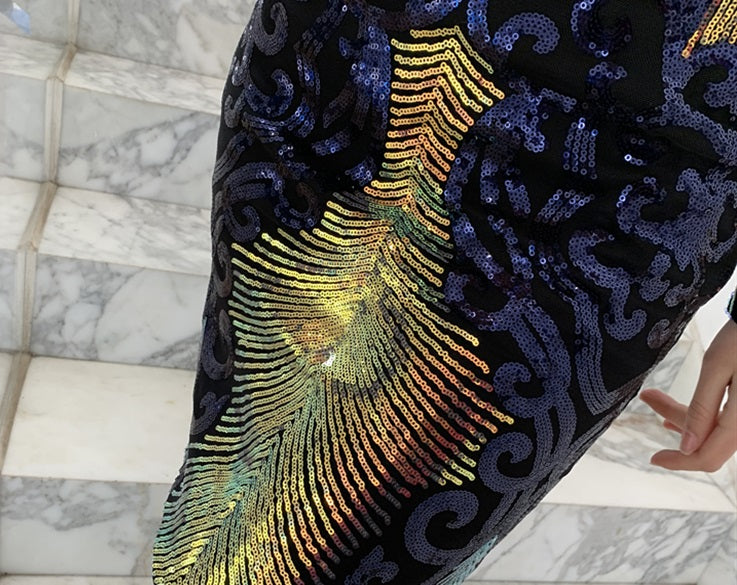 DOLLY Elegant Crew Neck Long Sleeve Slim Fit Short Sequin Party Dress-CONNIE