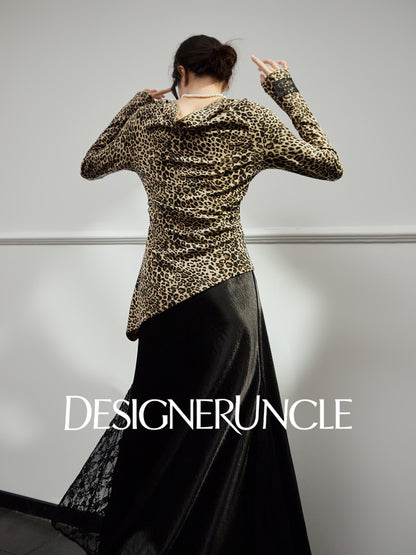 DGU|Leopard Shadow" leopard print knitted sweater new design niche slim temperament top - Antonio.