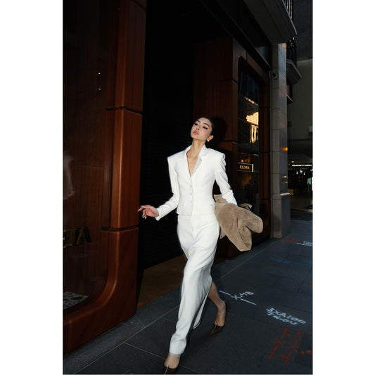 MEI SANGUAN white single-breasted jacket long straight skirt set - BARTH
