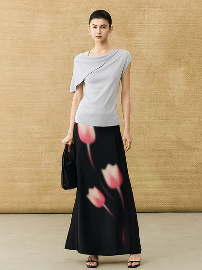 HECO Chinese temperament asymmetrical floating collar sleeveless base knit sweater - QUER.