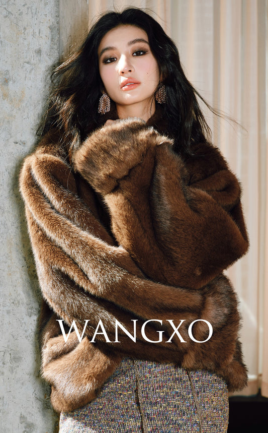 WANGXO | Luxurious Golden Fox Plush Texture Faux Fur Coat-LORI.