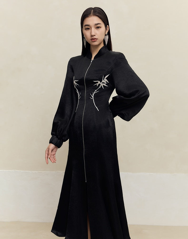 HECO 100% Acetate embroidered Stand-Up Collar black white Jacket Dress Women - king.