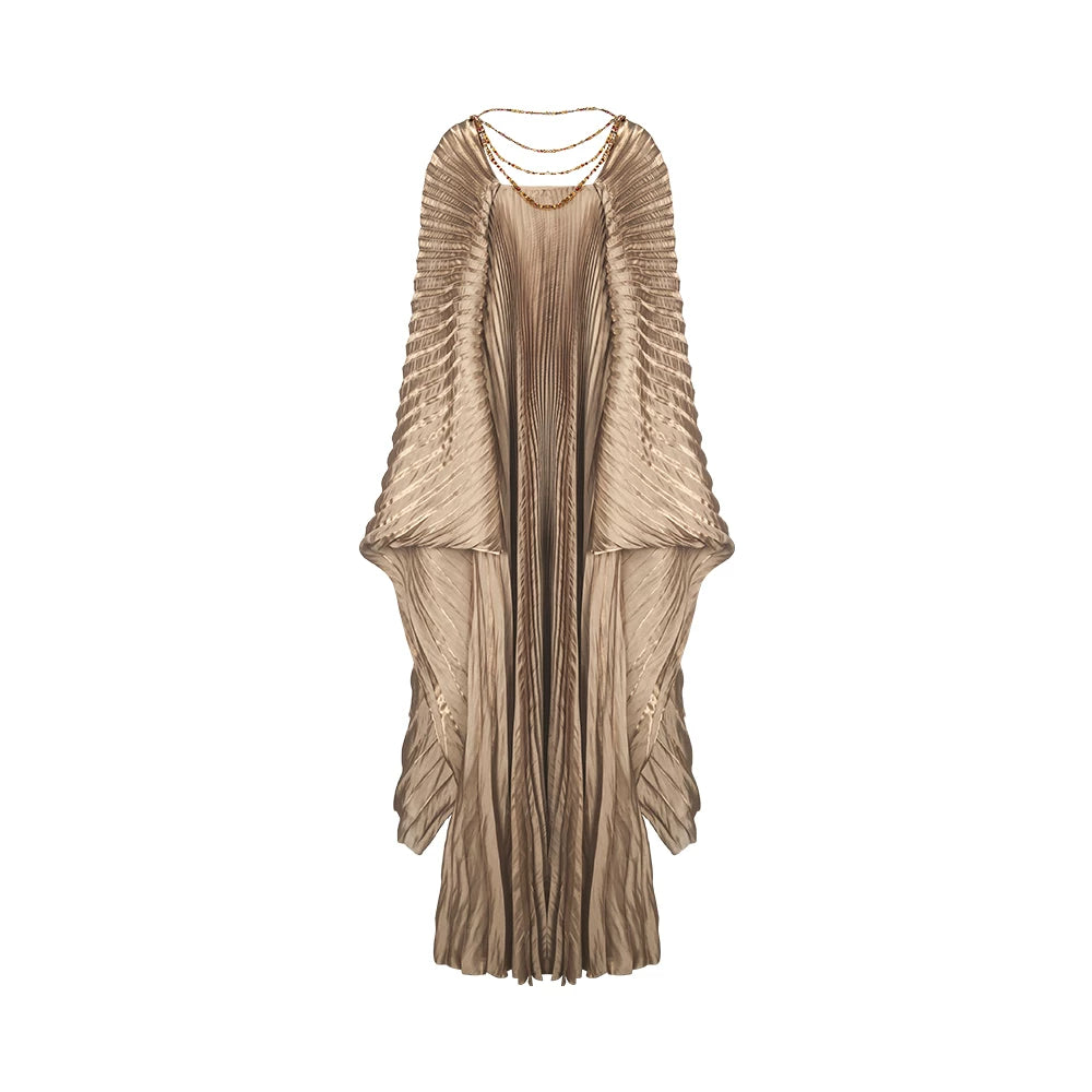 TUYUE Show Beaded Chain Silhouette Pleated Dress Dress- JAQUE